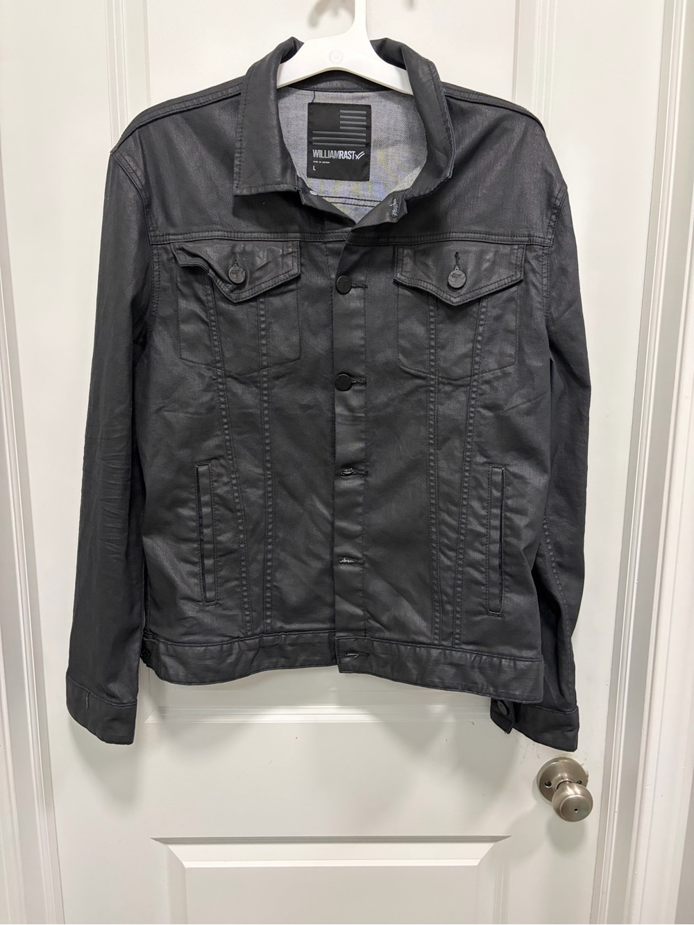 William Rast Black Button Front Denim Jacket Mens L Regular Fit Pockets